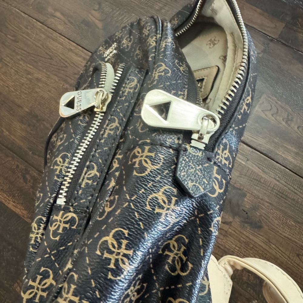 GUESS Monogram Leather Backpack in Brown and Tan - Picture 9 of 16